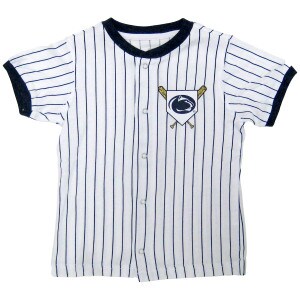 white toddler short sleeve t-shirt striped baseball jersey, Penn State Athletic Logo on home plate with bats